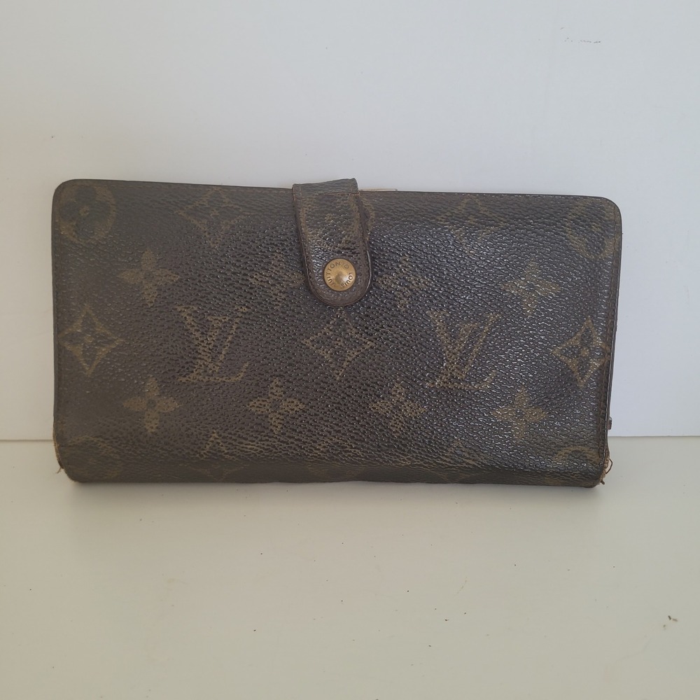 Louis Vuitton Monogram French Wallet Kiss Lock Vintage Brown M61663 Made in USA